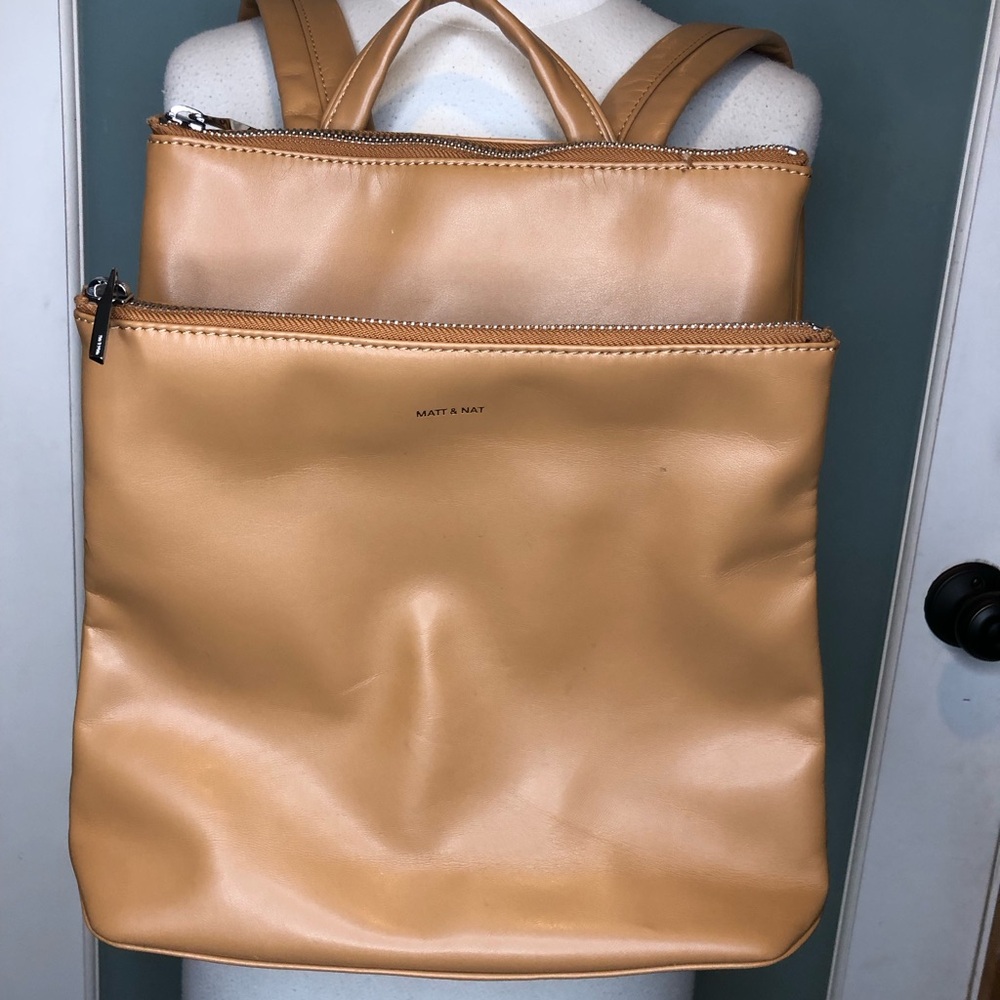 Matt & Nat Tan double zippered pocket backpack